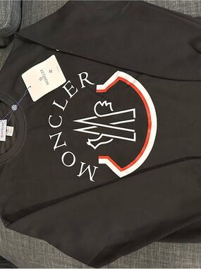 Moncler Black Crewneck Sweatshirt with Red & White Logo